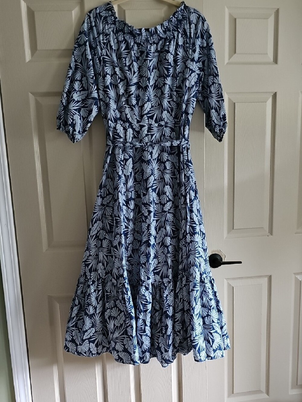 Boden Blue Leaf-Print Off-Shoulder Maxi Dress - Picture 9 of 10